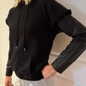 Saint Laurent Black Hoodie with Leather Sleeves